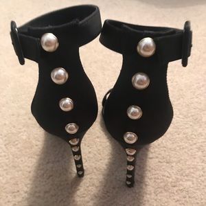 Ankle strap pearl accent heels
